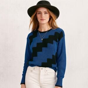 Vintage 1980s Liz Claiborne Black Blue Glitter Striped Sweater M